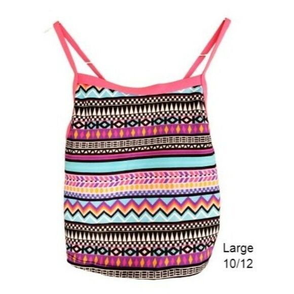 Girls Tankini Lg 10/12 Pink Aztec Print Padded Swimsuit Bathing Suit Top - Picture 1 of 6